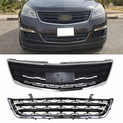 SUPAPRO Black Chrome Front Upper & Lower Grille Grill for 13-17 Chevy Traverse