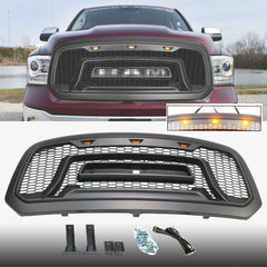 SUPAPRO Matte Gray Front Grille Rebel Style w/LED Lights for Dodge Ram 1500 2013-2018