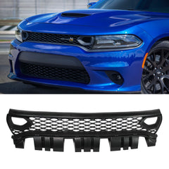 Bumper Upper Honeycomb Grille w/Bezels Dual Inlets for 15-21 Dodge Charger
