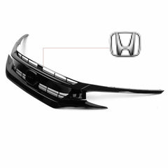 SUPAPRO Gloss Black Front Bumper Grille w/Chrome Emblem for 16-18 Honda Civic