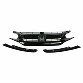 SUPAPRO Gloss Black Front Bumper Grille w/Chrome Emblem for 16-18 Honda Civic
