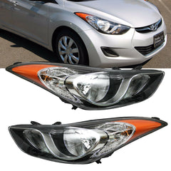 SUPAPRO Halogen Headlights Assembly Headlamps for 11-13 Hyundai Elantra
